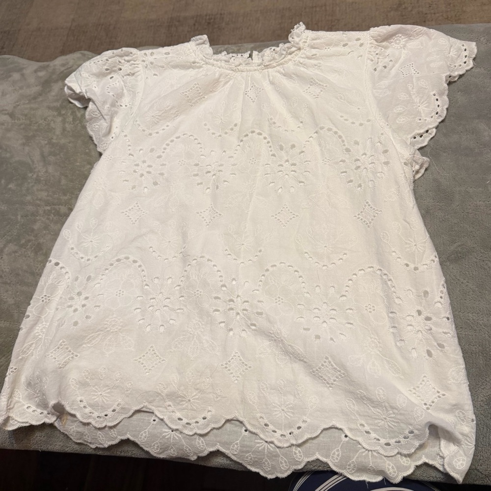 Andrée by Unit White Eyelet Flutter Sleeve Top L Cottagecore Boho